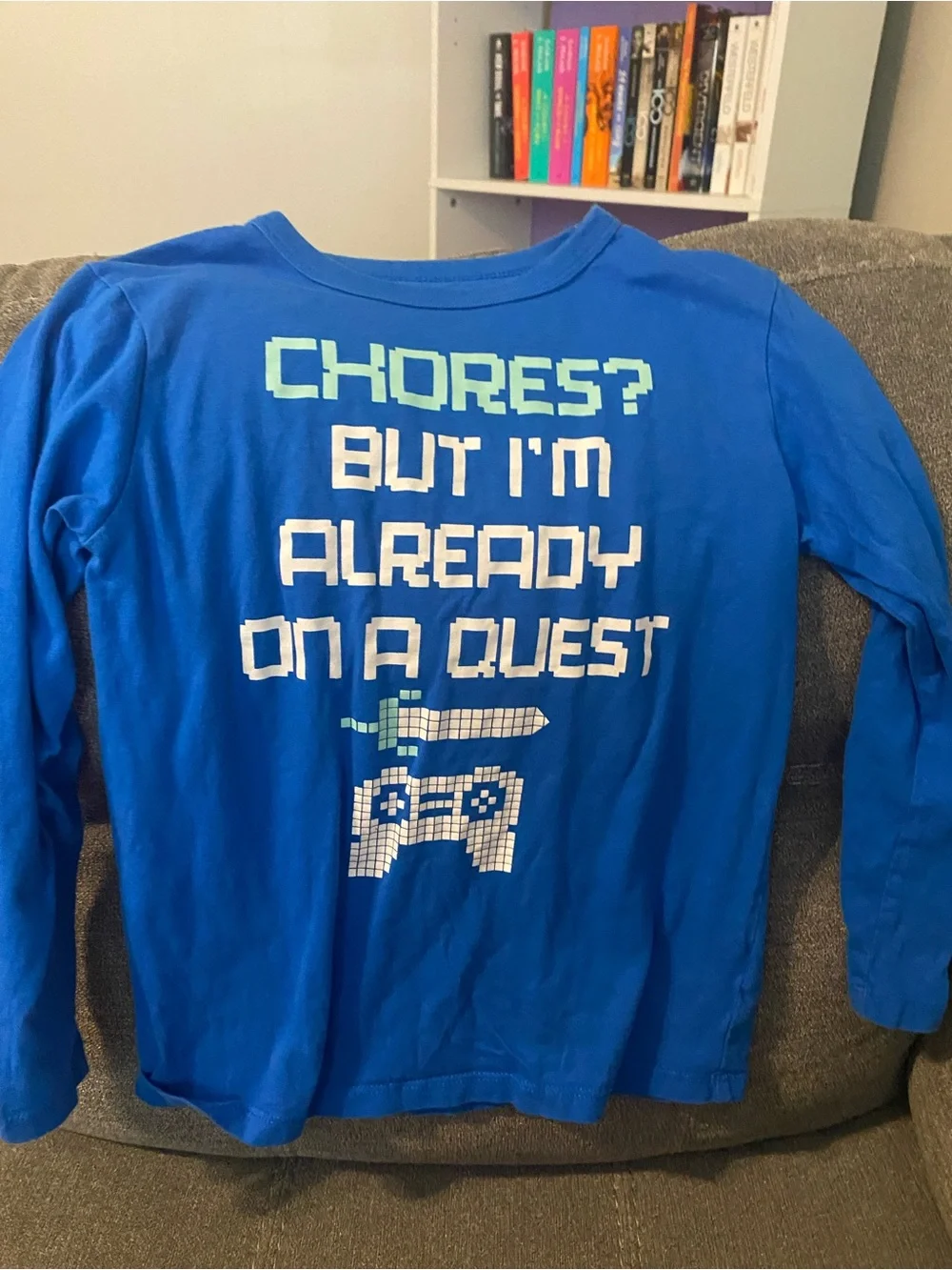 Kids' Blue Graphic Long-Sleeve Shirt - 'Chores? But I'm Already On A Quest'